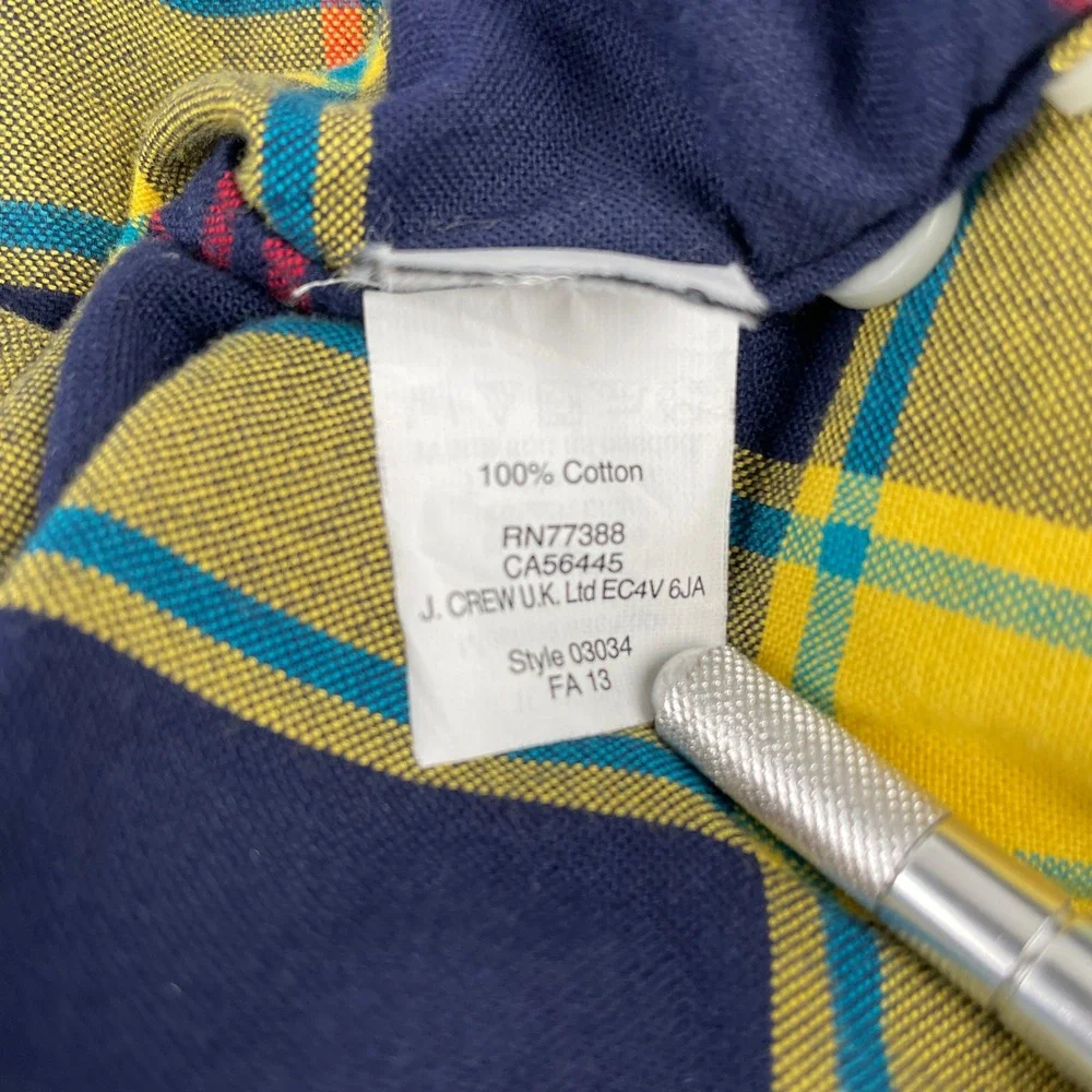 J.Crew Shirt Mens M Navy Yellow Red Plaid‎ Oxford Slim Long Sleeve Button Down